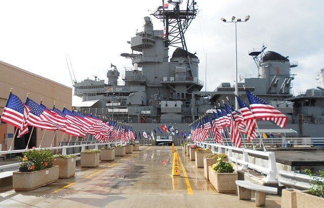 US flag at Pearl Harbor memorial